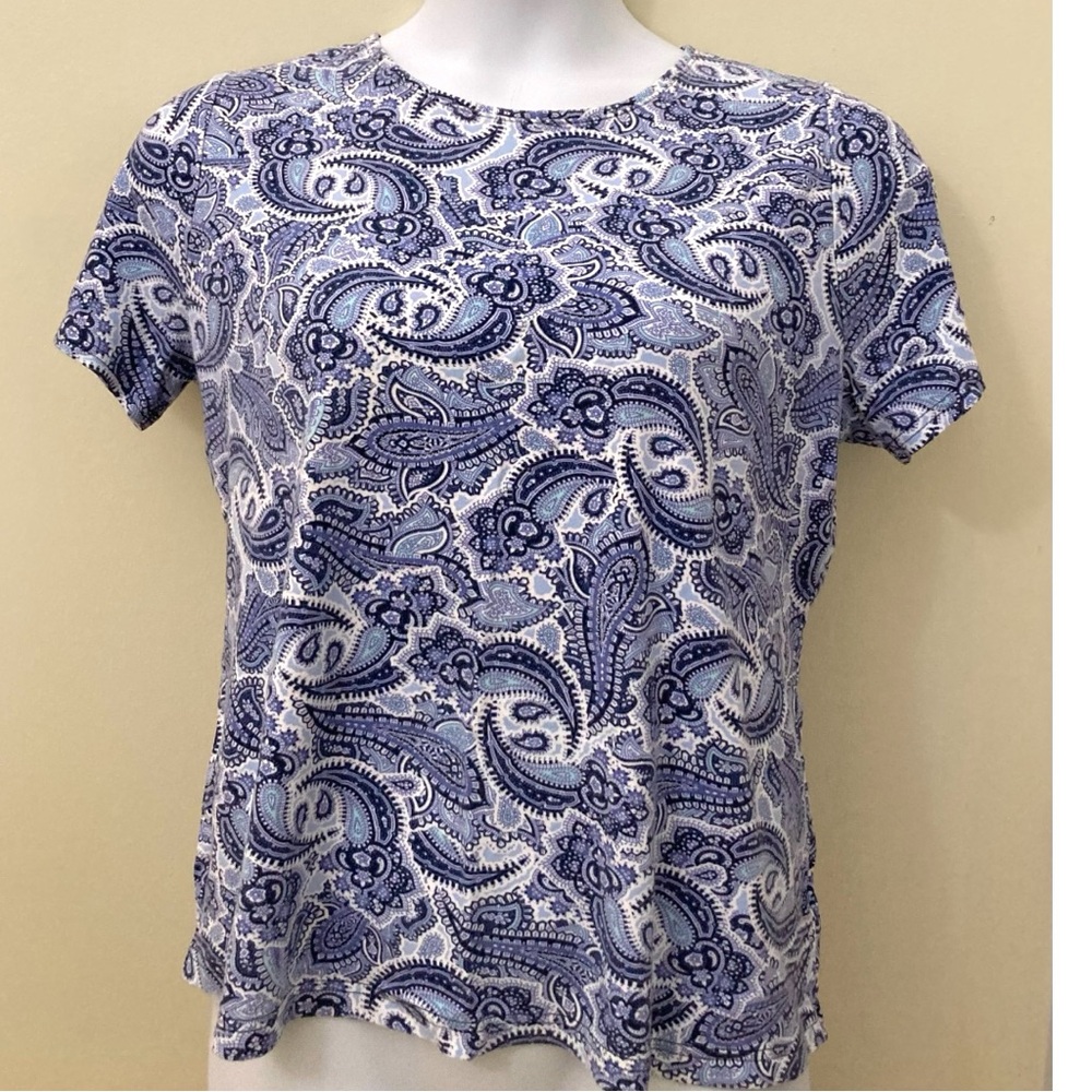 Croft & Barrow | Crewneck Blue Paisley Short Sleeve Tee Shirt